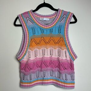 Zara Multi Color Crochet Sweater‎ Vest